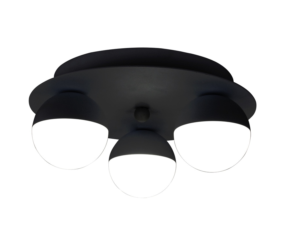 PLAFON DECORATIVO 25cms CON 3 LED DE  5W, ALUMINIO COLOR NEGRO Y ACRILICO CON TEMPERATURA DE LUZ DIMMABLE