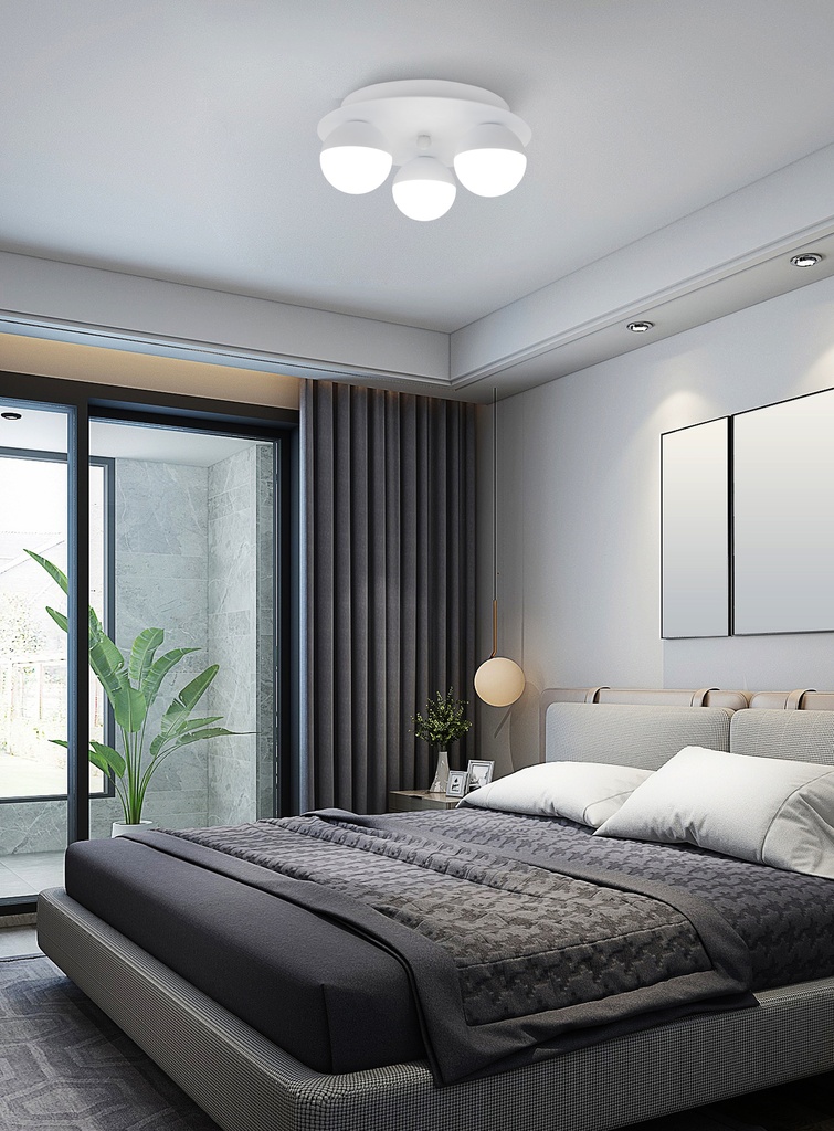 PLAFON DECORATIVO 25cms CON 3 LED DE  5W, ALUMINIO COLOR BLANCO Y ACRILICO CON TEMPERATURA DE LUZ DIMMABLE
