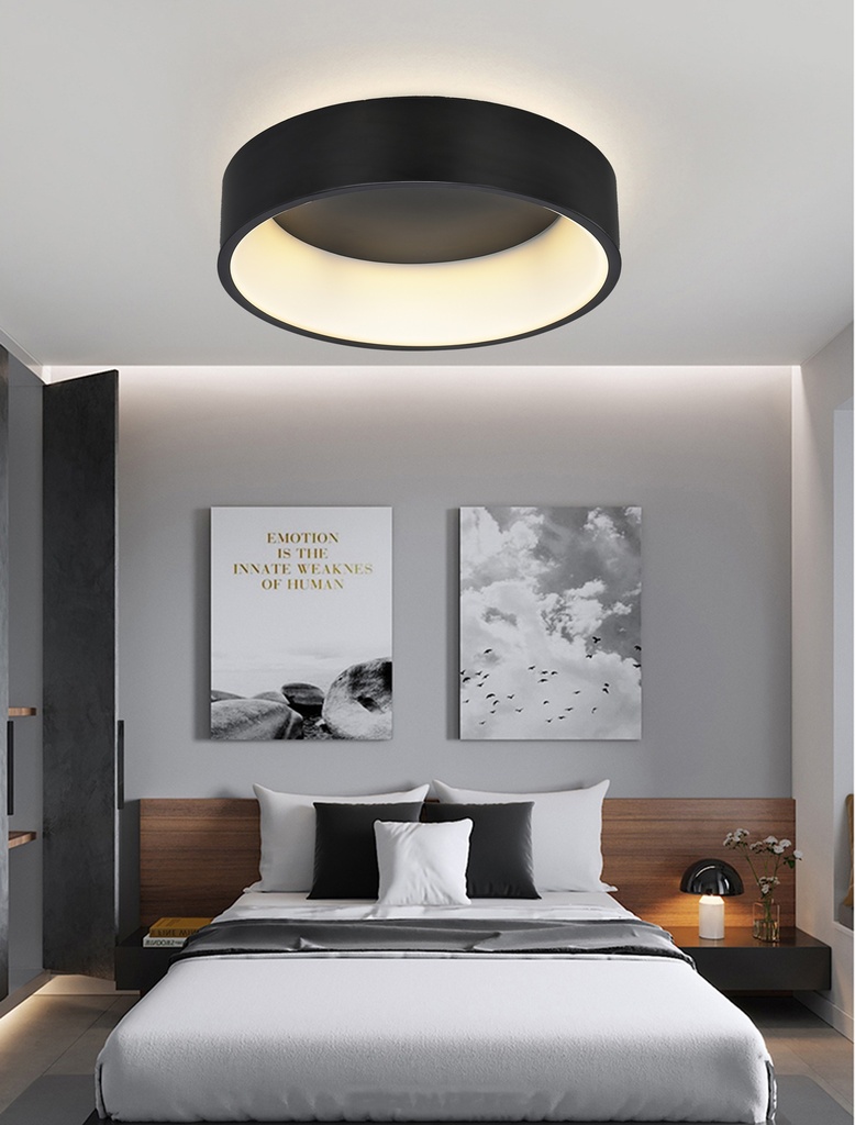 PLAFON DE TECHO 45cms LED 32 W, ALUMINIO COLOR NEGRO CON DE LUZ CALIDA