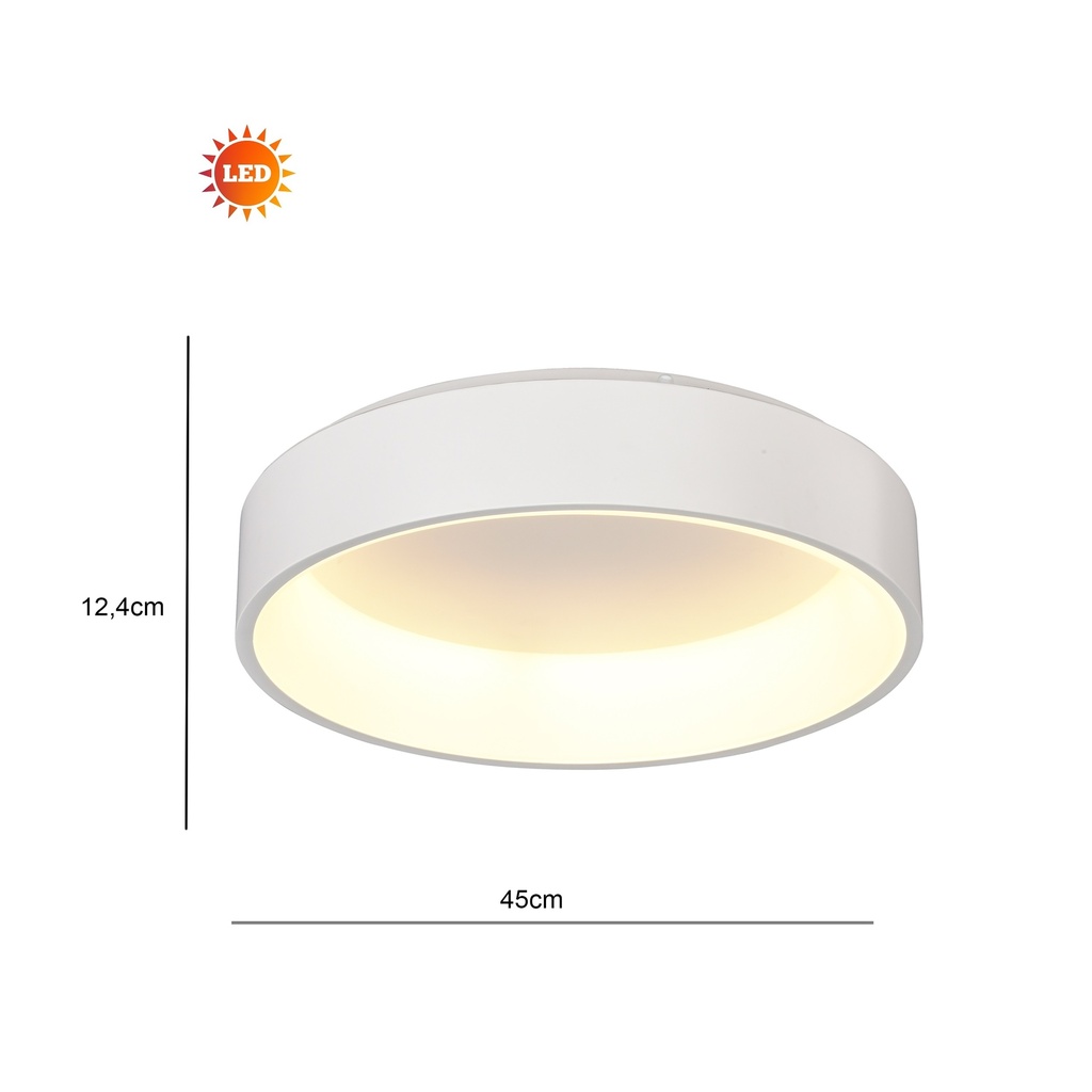PLAFON DE TECHO 45cms LED 32 W, ALUMINIO COLOR BLANCO CON DE LUZ CALIDA