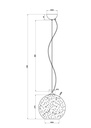 LAMPARA COLGANTE BASE COLOR CROMO  Y BOLA CRISTAL CROMADO DE 1 LUZ COMPATIBLE BOMBILLA LED DE BASE E27. ALTURA MAXIMA 130CM, DIAMETRO MAX 30CM