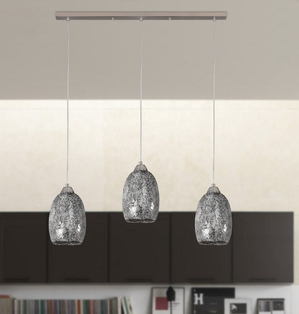 LAMPARA COLGANTE BASE COLOR CROMO  Y TULIPA CRISTAL CROMADO DE 1 LUZ COMPATIBLE BOMBILLA LED DE BASE E27,ALTURA TOTAL 130CM, CUERPO 15CM