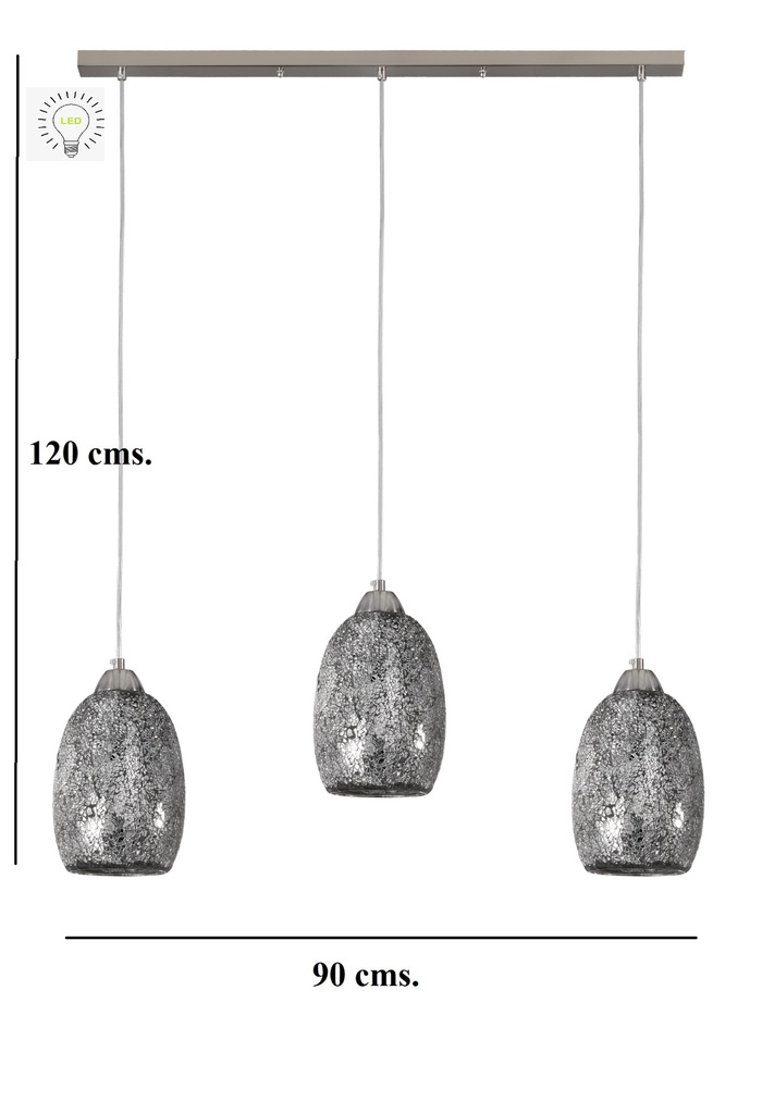 LAMPARA COLGANTE BASE COLOR CROMO  Y TULIPA CRISTAL CROMADO DE 1 LUZ COMPATIBLE BOMBILLA LED DE BASE E27,ALTURA TOTAL 130CM, CUERPO 15CM