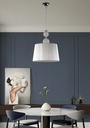 LAMPARA COLGANTE BASE COLOR CROMO, ESTRUCTURA DE HIERRO Y CRISTAL  Y PANTALLA DE HILOS EN COLOR PLATA,  DE 1 LUZ COMPATIBLE CON BOMBILLA LED DE BASE E27, DIAMETRO 45CM, ALTURA 75CM
