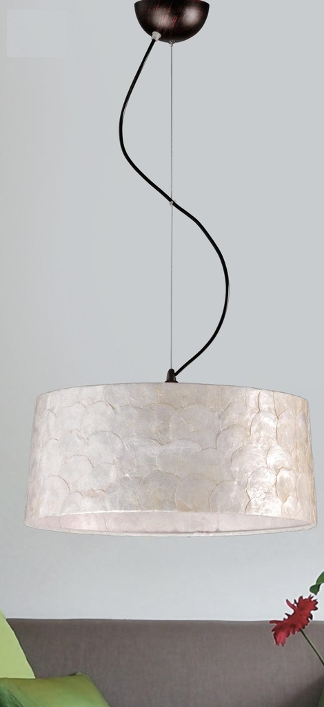 LAMPARA COLGANTE BASE MARRÓN  Y PANTALLA NACAR DE 1 LUZ COMPATIBLE BOMBILLA LED E27, ALTURA TOTAL REGULABLE 120CM DIAMETRO 45CM