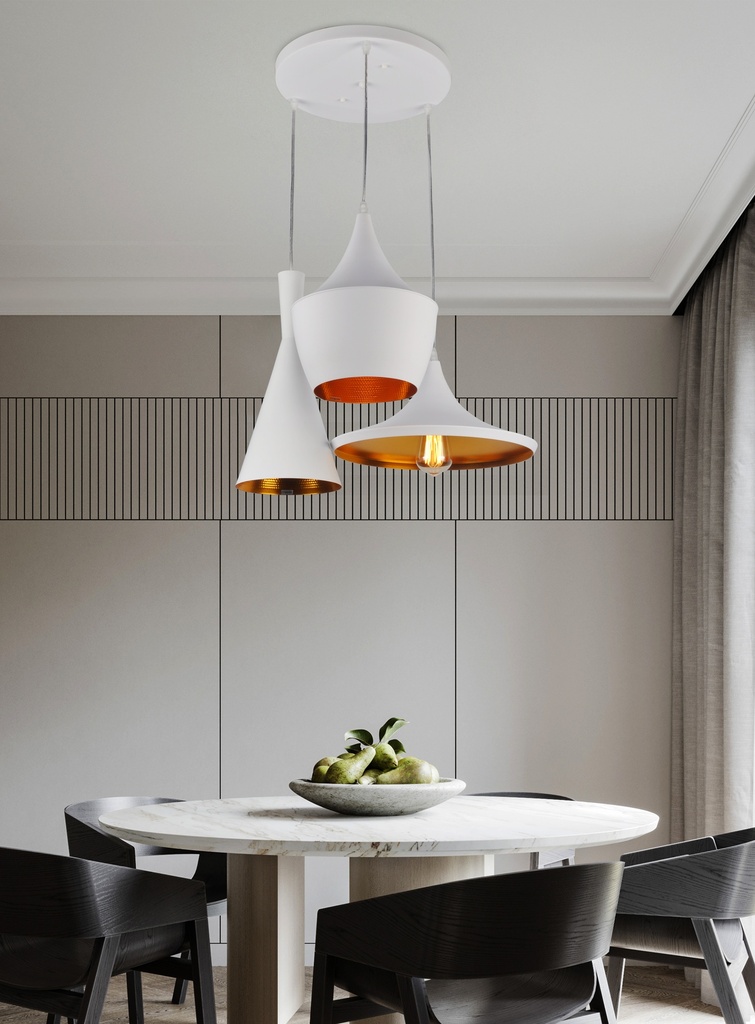 LAMPARA COLGANTE BLANCA INTERIOR DORADO ALTURA TOTAL 130CM DE 3 LUCES COMPATIBLES CON CUALQUIER BOMBILLA LED DE BASE E27