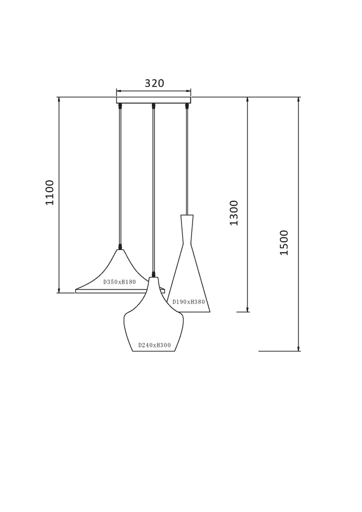 LAMPARA COLGANTE BLANCA INTERIOR DORADO ALTURA TOTAL 130CM DE 3 LUCES COMPATIBLES CON CUALQUIER BOMBILLA LED DE BASE E27
