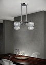 LAMPARA COLGANTE COLOR CROMO DE 4 LUCES ,  COMPATIBLES CON BOMBILLA LED DE BASE G9, ALTURA DE 30 A 90CM, DIAMETRO 48CM