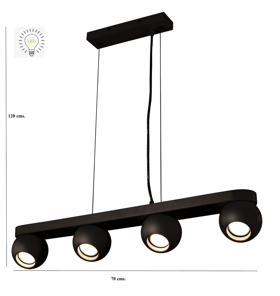 LAMPARA COLGANTE COLOR NEGRO DE 4 LUZ ORIENTABLE COMPATIBLE CON CUALQUIER BOMBILLA LED GU10,