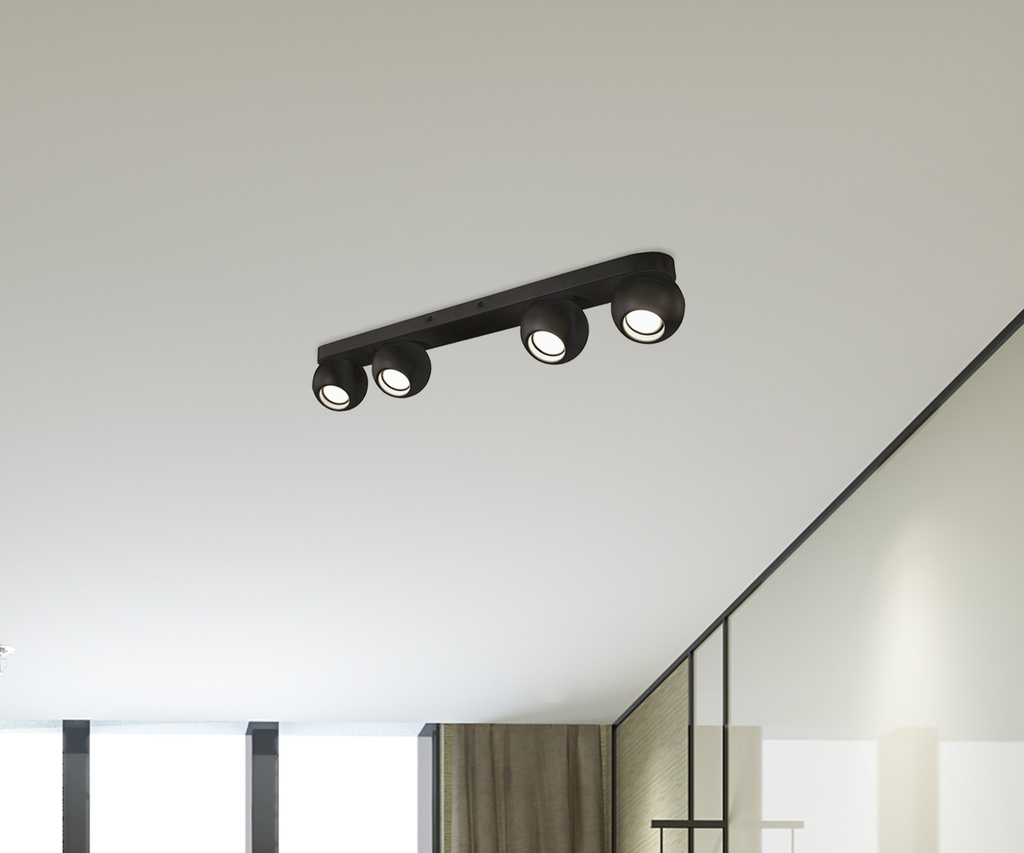 LAMPARA COLGANTE COLOR NEGRO DE 4 LUZ ORIENTABLE COMPATIBLE CON CUALQUIER BOMBILLA LED GU10,