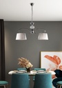 LAMPARA COLGANTE CON BASE COLOR CROMO, ESTRUCTURA DE HIERRO Y CRISTAL  Y PANTALLA DE HILOS EN COLOR PLATA,  DE 2 LUCES COMPATIBLE CON BOMBILLA LED DE BASE E27, ALTURA 90CM