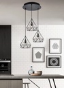 LAMPARA COLGANTE DECORATIVO NEGRA DE 3 LUCES CON BASE REDONDA, BOMBILLA LED DE BASE E27, ALTURA TOTAL REGULABLE 230CM, DIAMETRO 60CM
