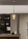 LAMPARA COLGANTE EN ALUMINIO COLOR CROMO Y CRISTAL EN TONO AMBAR  DE 1 LUZ BOMBILLA LED DE BASE E27, ALTURA MAXIMA REGULABLE 150CM, CRISTAL 15CM DIAMETRO