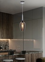 LAMPARA COLGANTE EN ALUMINIO COLOR CROMO Y CRISTAL EN TONO FUMÉ  DE 1 LUZ BOMBILLA LED DE BASE E27, ALTURA MAXIMA REGULABLE 150CM, CRISTAL 15CM DIAMETRO
