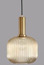 LAMPARA COLGANTE EN ALUMINIO Y CRISTAL EN TONO AMBAR  DE 1 LUZ COMPATIBLE CON BOMBILLA LED DE BASE E27, DIAMETRO 20CM, ALTURA 130CM