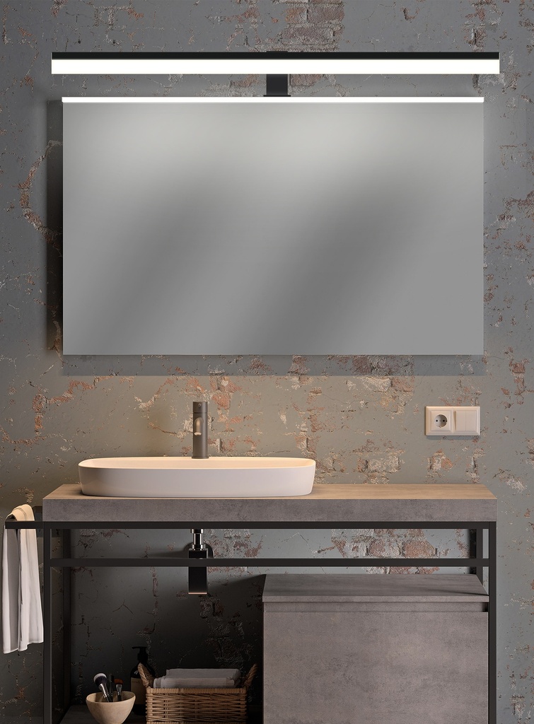 LAMPARA APLIQUE CUARTO DE BAÑO LED 19 W, ALUMINIO COLOR NEGRO CON TEMPERATURA DE LUZ CALIDA 3000K. 97X13X7