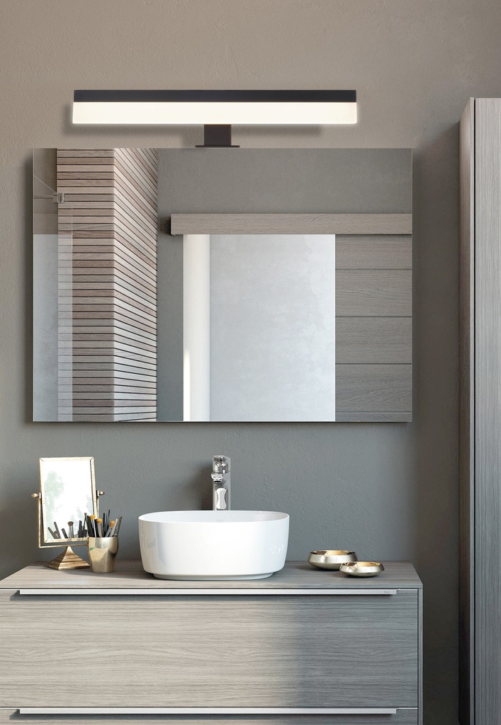 LAMPARA APLIQUE CUARTO DE BAÑO LED 7 W, ALUMINIO COLOR NEGRO CON TEMPERATURA DE LUZ CALIDA 3000K .36X12X6