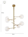 LAMPARA COLGANTE EN LATON SATINADO DE 6 LUCES COMPATIBLES CON BOMBILLA LED G-9, DIAMETRO 7,8CM, ALTURA 118CM