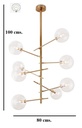 LAMPARA COLGANTE EN LATON SATINADO DE 8 LUCES COMPATIBLES CON BOMBILLA LED G-9, DIAMETRO 7,8CM, ALTURA 118CM