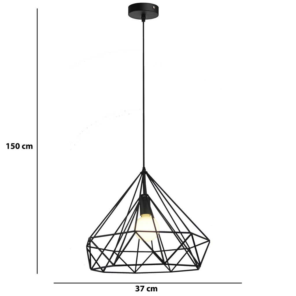 LAMPARA COLGANTE NEGRA ALTURA MAXIMA 150CM, DIAMETRO 37CM DE 1 LUZ COMPATIBLE CON CUALQUIER BOMBILLA LED DE BASE E27,