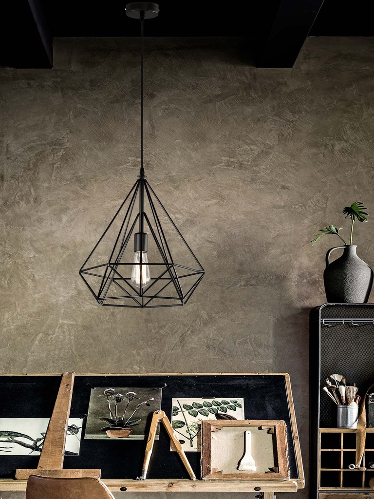 LAMPARA COLGANTE NEGRA ALTURA MAXIMA 150CM, DIAMETRO 37CM DE 1 LUZ COMPATIBLE CON CUALQUIER BOMBILLA LED DE BASE E27,