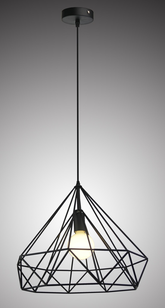 LAMPARA COLGANTE NEGRA ALTURA MAXIMA 150CM, DIAMETRO 37CM DE 1 LUZ COMPATIBLE CON CUALQUIER BOMBILLA LED DE BASE E27,