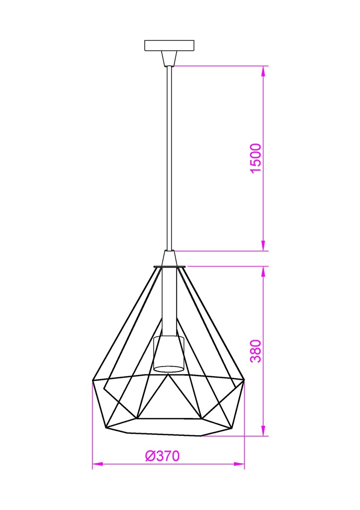 LAMPARA COLGANTE NEGRA ALTURA MAXIMA 150CM, DIAMETRO 37CM DE 1 LUZ COMPATIBLE CON CUALQUIER BOMBILLA LED DE BASE E27,