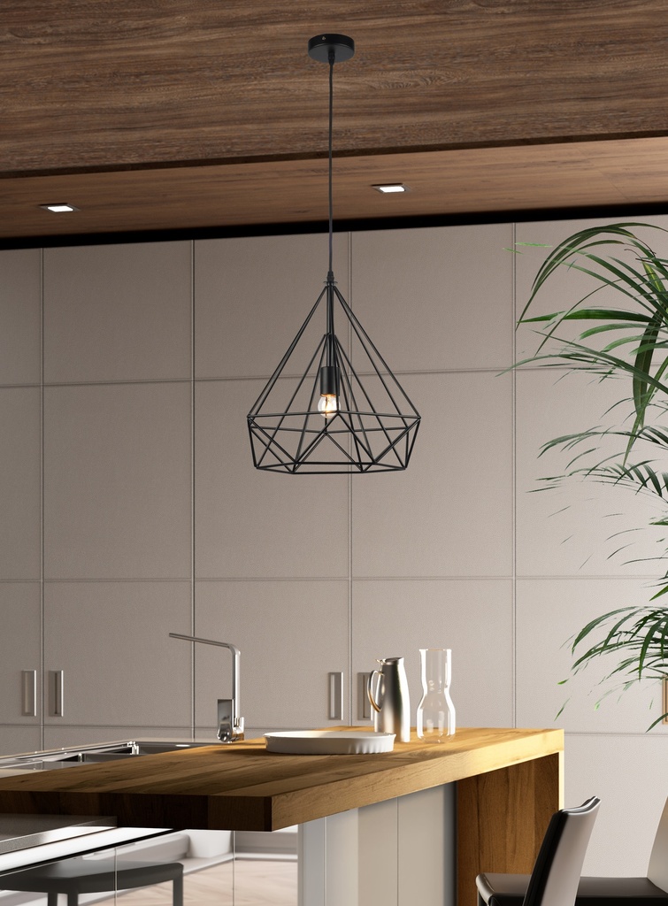 LAMPARA COLGANTE NEGRA ALTURA MAXIMA 150CM, DIAMETRO 45CM DE 1 LUZ BOMBILLA LED DE BASE E27,