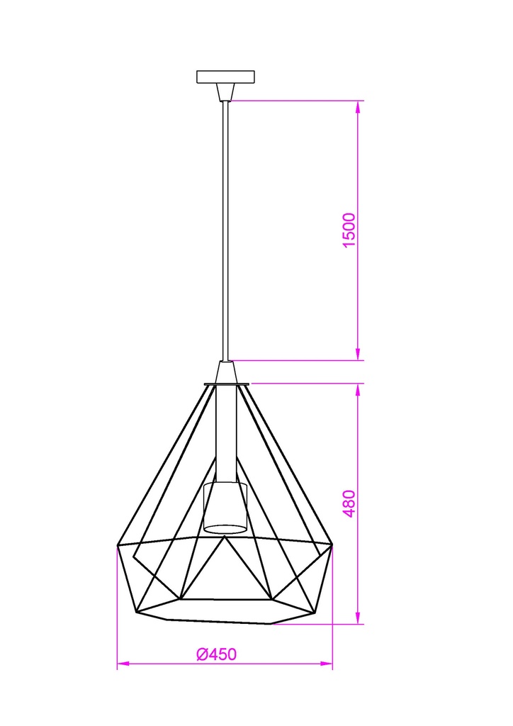 LAMPARA COLGANTE NEGRA ALTURA MAXIMA 150CM, DIAMETRO 45CM DE 1 LUZ BOMBILLA LED DE BASE E27,