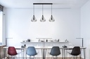 LAMPARA COLGANTE NEGRA DE 3 LUCES BOMBILLA LED DE BASE E27, ALTURA 120CM, LONGITUD 83CM