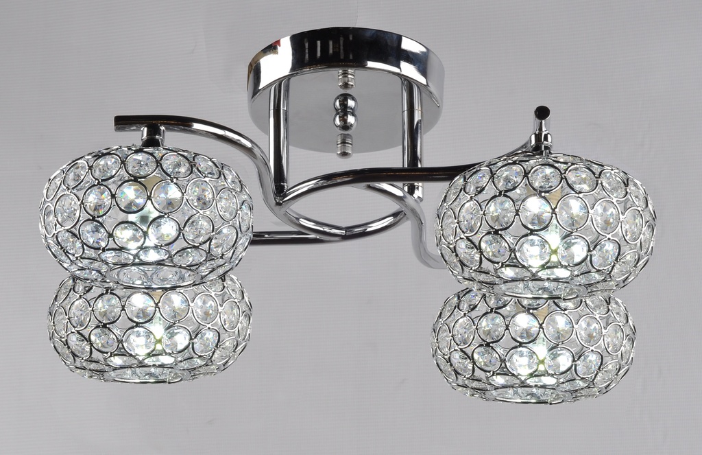 PLAFON COLOR CROMO DE 4 LUCES ,  COMPATIBLES CON BOMBILLA LED DE BASE G9, ALTURA 20CM, DIAMETRO 48CM