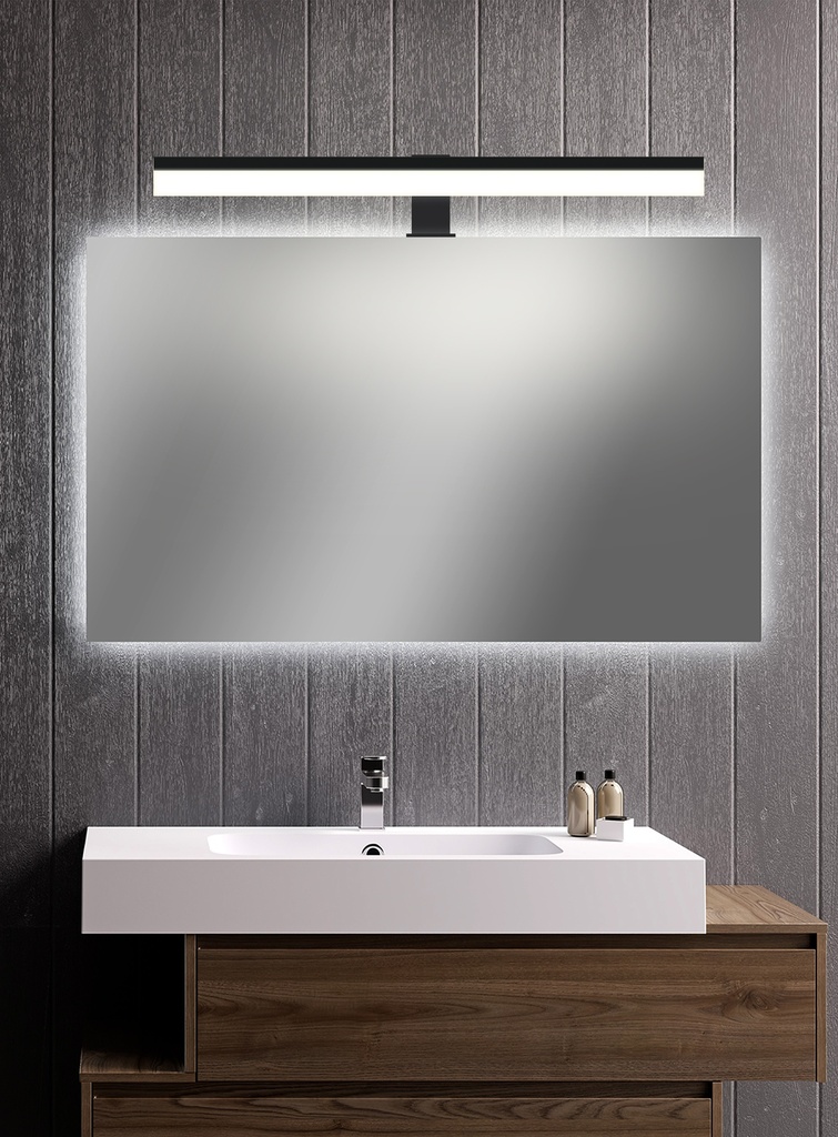 Lampara APLIQUE CUARTO DE BAÑO LED 12 W, ALUMINIO COLOR NEGRO CON TEMPERATURA DE LUZ CALIDA 3000K .58X13X7