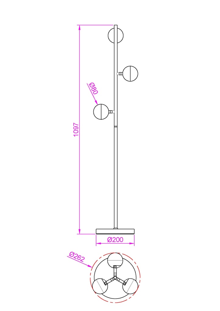 PIE DE SALON DECORATIVO ALTURA 165 cms  CON 3 LED DE  5W, ALUMINIO COLOR BLANCO Y ACRILICO MATE, CON TEMPERATURA DE LUZ DIMMABLE,CON CLASE DE EFICIENCIA ENERGETICA A++