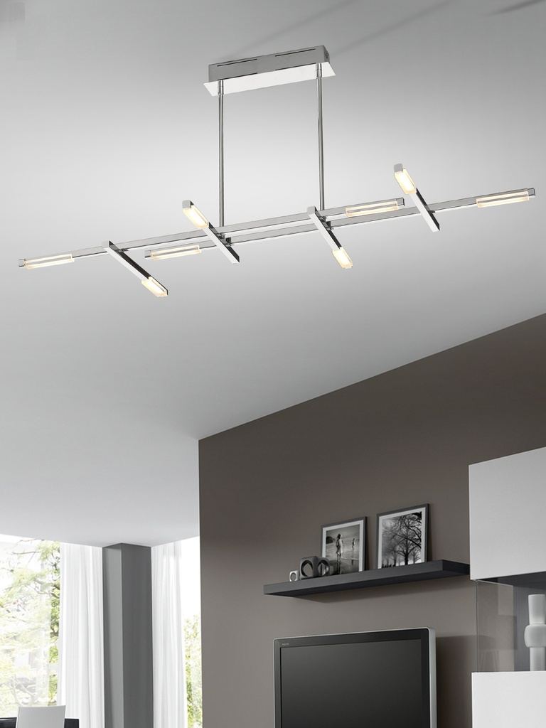LAMPARA DE TECHO LED 36 W, ALUMINIO COLOR CROMO CON TEMPERATURA DE LUZ CALIDA 2700K, TAMAÑO 120cms.,  TUBOS EXTENSIBLES 32CM A 34CM
