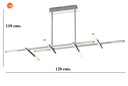 LAMPARA DE TECHO LED 36 W, ALUMINIO COLOR CROMO CON TEMPERATURA DE LUZ CALIDA 2700K, TAMAÑO 120cms.,  TUBOS EXTENSIBLES 32CM A 34CM