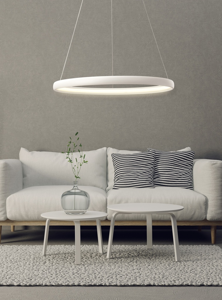 LAMPARA DE TECHO LED 29 W, ARO EN ALUMINIO COLOR BLANCO CON TEMPERATURA DE LUZ INTERMEDIA 4000K, ALTURA MAXIMA 130CM, 60CM DIAMETRO