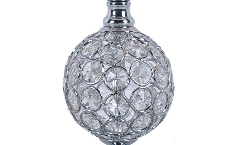LAMPARA DE MESA CON 1 LUZ E-27, ESTRUCTURA DE HIERRO Y CRISTAL  Y PANTALLA DE HILOS EN COLOR PLATA, ALTURA 45CM, DIAMETRO 25