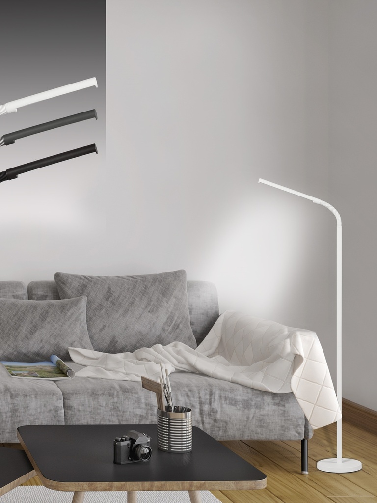 LAMPARA DE PIE CON  LUZ LED, ESTRUCTURA EN ALUMINIO COLOR BLANCO, ALTURA DE 158CM, DIAMETRO 25CM