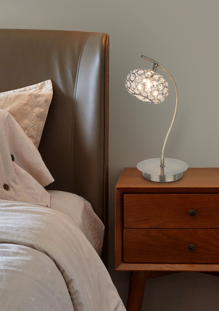LAMPARA DE SOBREMESA COLOR CUERO DE 1 LUZ  BOMBILLA LED DE BASE G9, ALTURA 35CM DIAMETRO 17CM