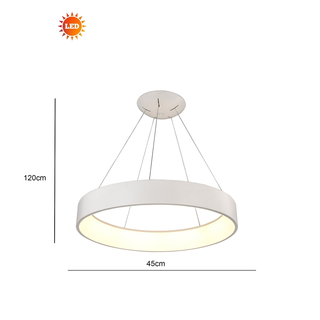 LAMPARA DE TECHO COLGANTE 45cms LED 32 W, ALUMINIO COLOR BLANCO CON LUZ CALIDA