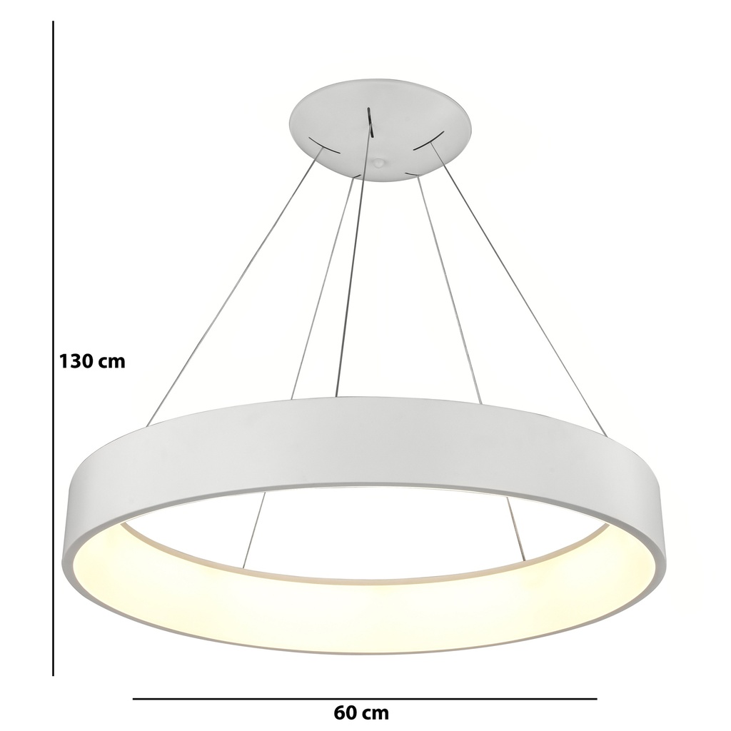 LAMPARA DE TECHO COLGANTE 60cms LED 32 W, ALUMINIO COLOR BLANCO CON LUZ CALIDA