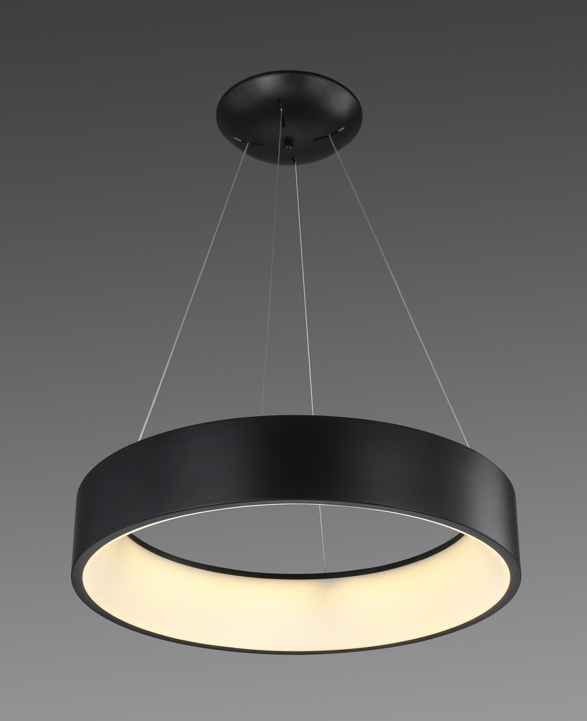 LAMPARA DE TECHO COLGANTE 60cms LED 32 W, ALUMINIO COLOR NEGRO CON LUZ CALIDA