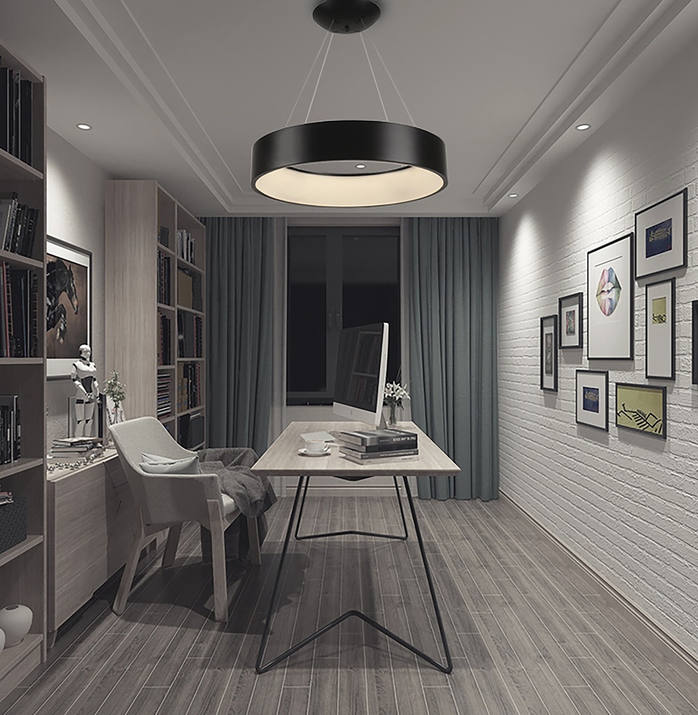 LAMPARA DE TECHO COLGANTE 60cms LED 32 W, ALUMINIO COLOR NEGRO CON LUZ CALIDA