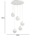 LAMPARA DE TECHO DECORATIVA 25 cms., CABLE EXTENSIBLE MAX. 1500 mms CON 5 LED DE  5W, ALUMINIO COLOR BLANCO Y ACRILICO CON TEMPERATURA DE LUZ DIMMABLE