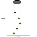 LAMPARA DE TECHO DECORATIVA 25 cms., CABLE EXTENSIBLE MAX. 1500 mms CON 5 LED DE  5W, ALUMINIO COLOR NEGRO Y ACRILICO CON TEMPERATURA DE LUZ DIMMABLE