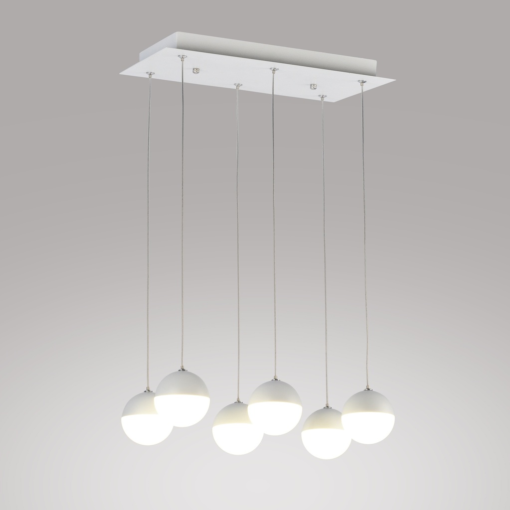LAMPARA DE TECHO DECORATIVA 40 cms., CABLE EXTENSIBLE MAX. 1500 mms. CON 6 LED DE  5W, ALUMINIO COLOR BLANCO Y ACRILICO CON TEMPERATURA DE LUZ DIMMABLE