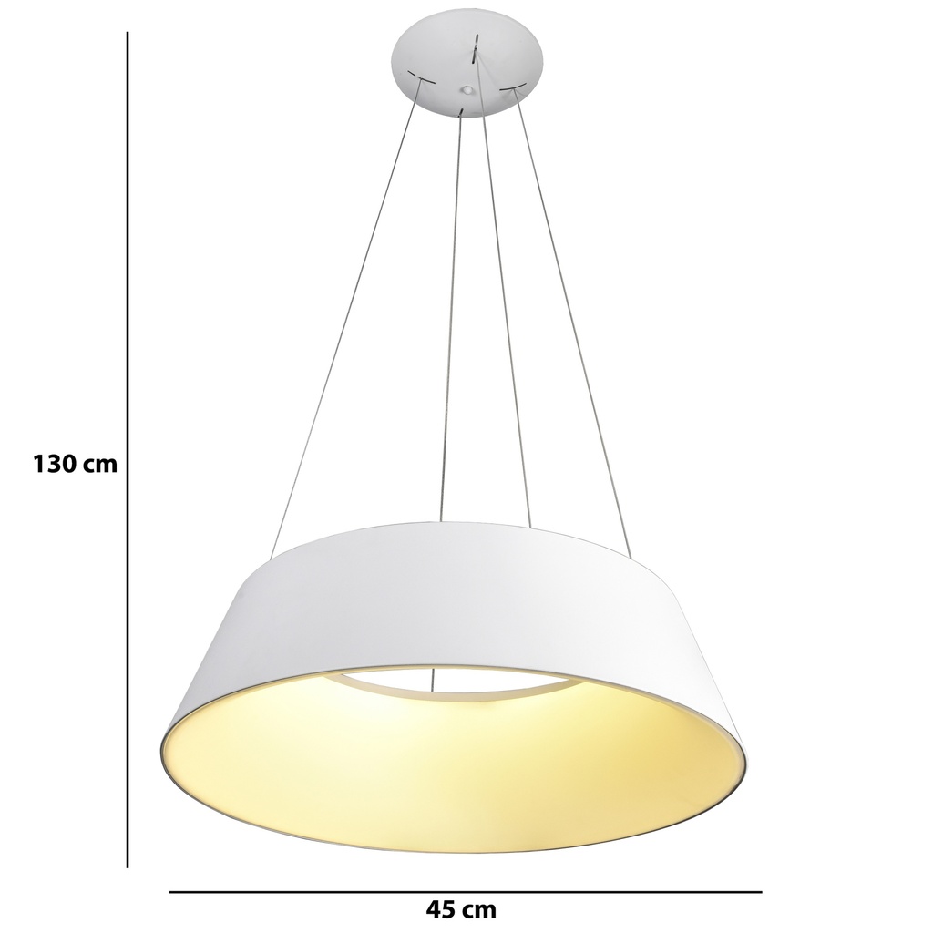 LAMPARA DE TECHO DECORATIVA, 45cms LED 36 W, ALUMINIO COLOR BLANCO CON TEMPERATURA DE LUZ INTERMEDIA 4000K