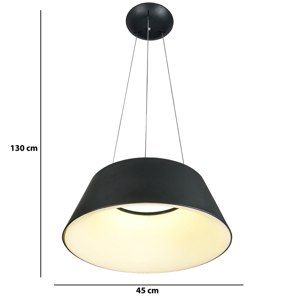 LAMPARA DE TECHO DECORATIVA, 45cms LED 36 W, ALUMINIO COLOR NEGRO CON TEMPERATURA DE LUZ INTERMEDIA 4000K