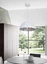 LAMPARA COLGANTE SUPERFICIE BLANCA E INTERIOR PLATA DE 1 LUZ COMPATIBLE CON BOMBILLA LED DE BASE E27, DIAMETRO 30CM ALTURA 130CM