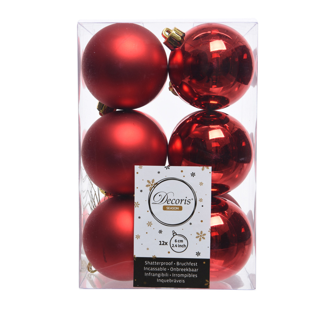 CAJA DE 12 BOLAS ROJAS DECORATIVAS PARA ARBOL DE NAVIDAD Ø6cm
